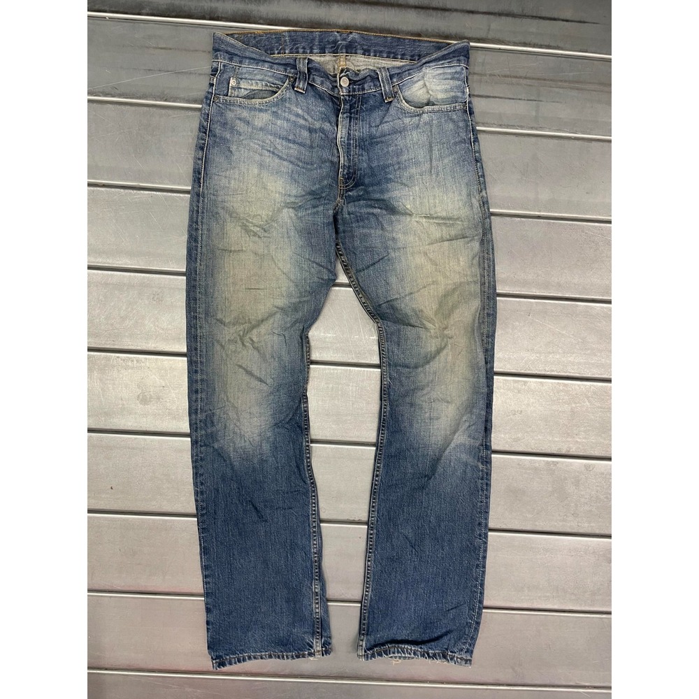 Levis 506 Jeans Mens 36X36 Blue Medium Wash Denim Straight Leg Faded Distressed‎
